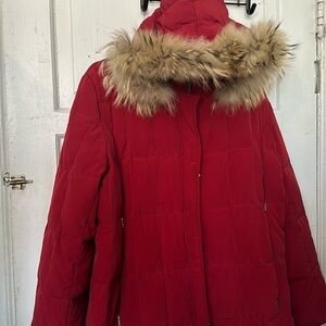 Jacket. Hood is removable. Fur is not removable from the hood. Need a dry clean.